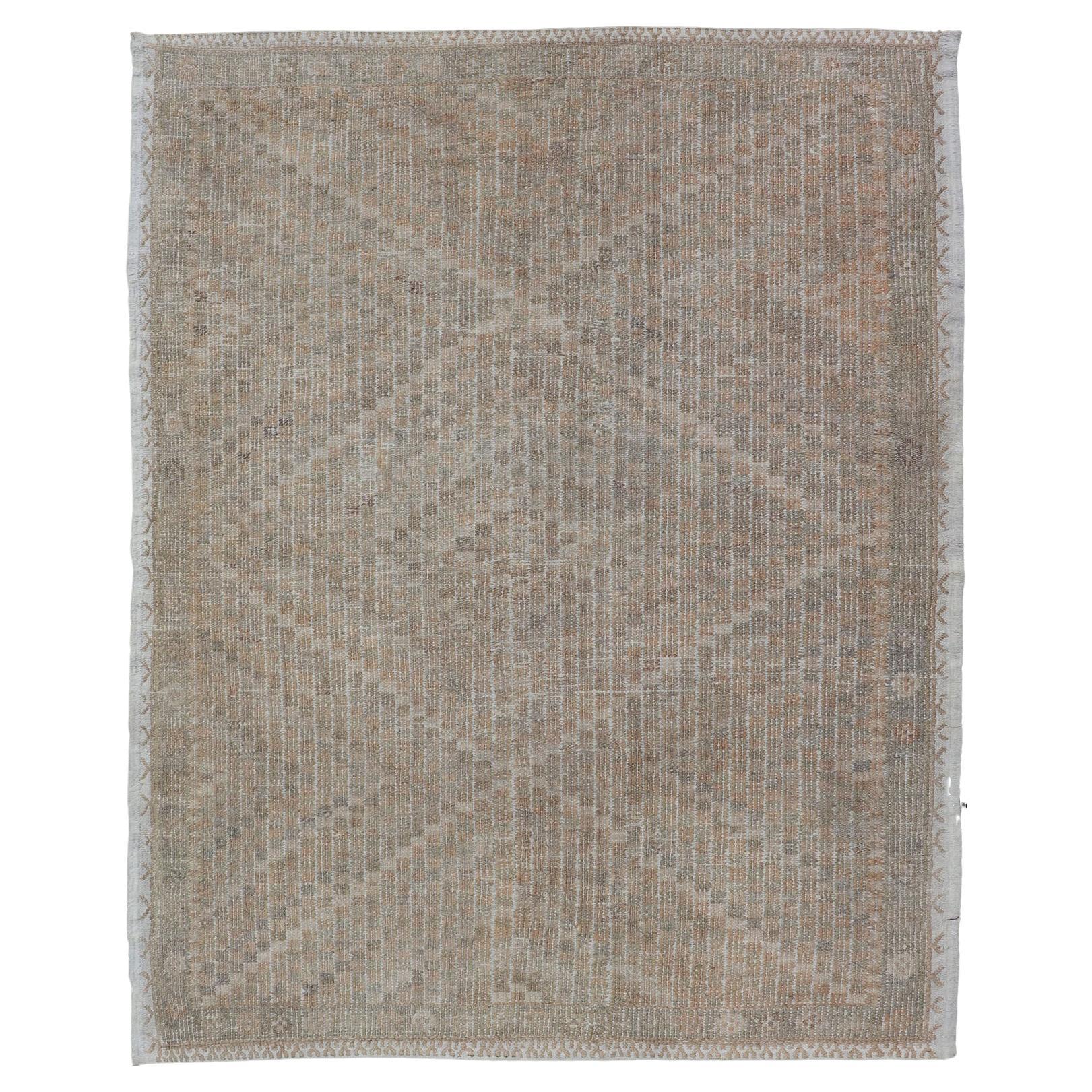Vintage Turkish Embroidered Flat-Weave Rug in Diamond & Geometric Design For Sale