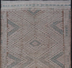 Vintage Turkish Embroidered Flat-Weave Rug with Geometric Design