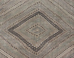 Vintage Turkish Embroidered Flat-Weave Rug with Geometric Design