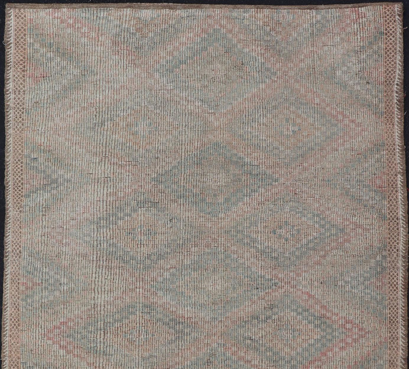 Hand-Woven Vintage Turkish Embroidered Flat-Weave Rug with Geometric Design For Sale