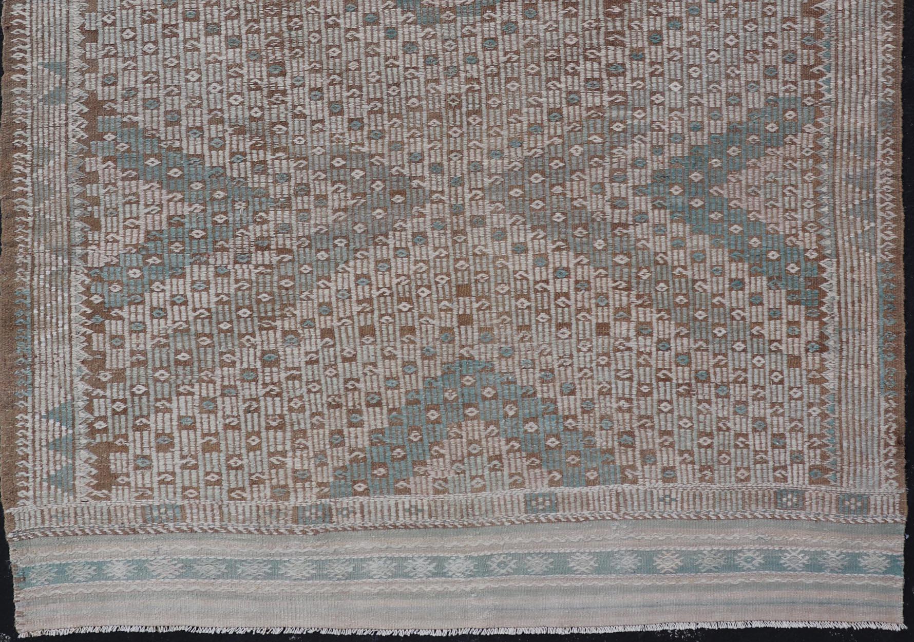 Hand-Woven Vintage Turkish Embroidered Flat-Weave Rug with Geometric Design For Sale