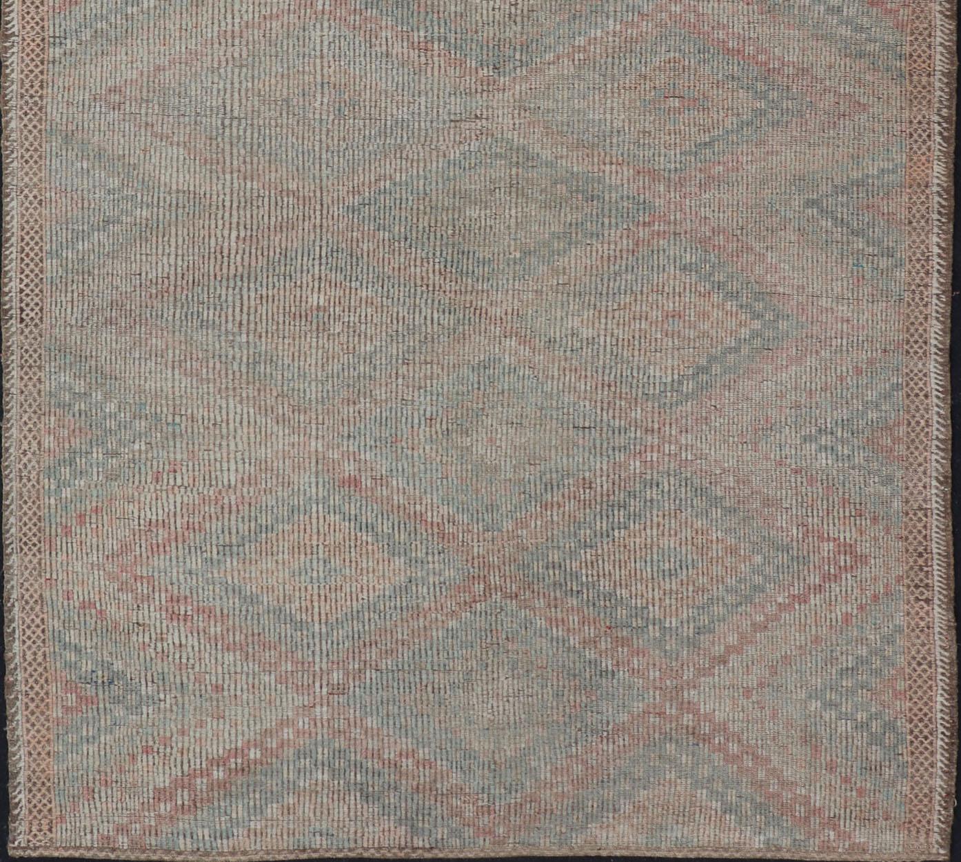 20th Century Vintage Turkish Embroidered Flat-Weave Rug with Geometric Design For Sale