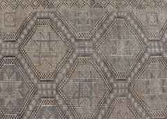 Vintage Turkish Embroidered Flat-Weave Rug with Geometric Diamond Design