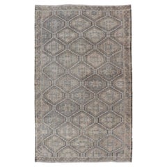 Vintage Turkish Embroidered Flat-Weave Rug with Geometric Diamond Design