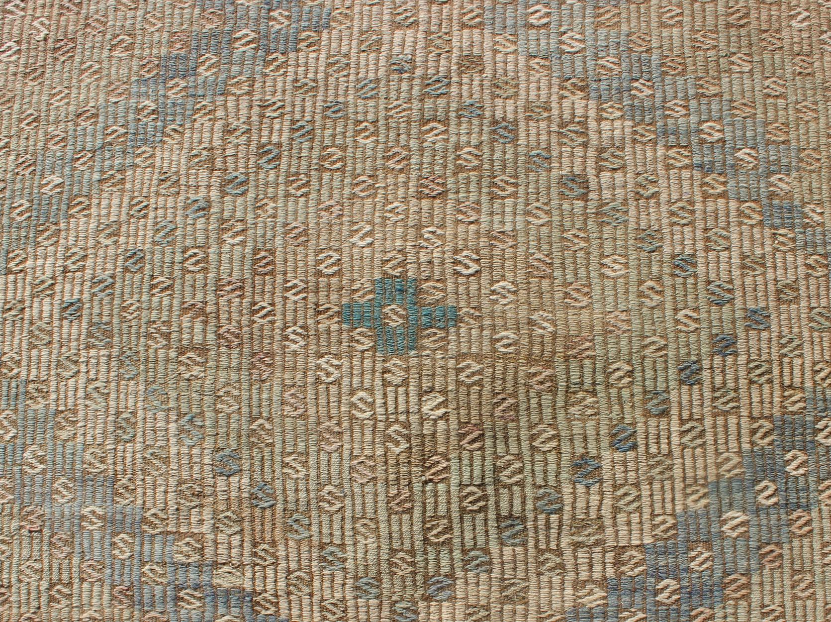 Türkischer bestickter Flachgewebe-Teppich mit neutral getöntem, geometrischem Design, Vintage 4