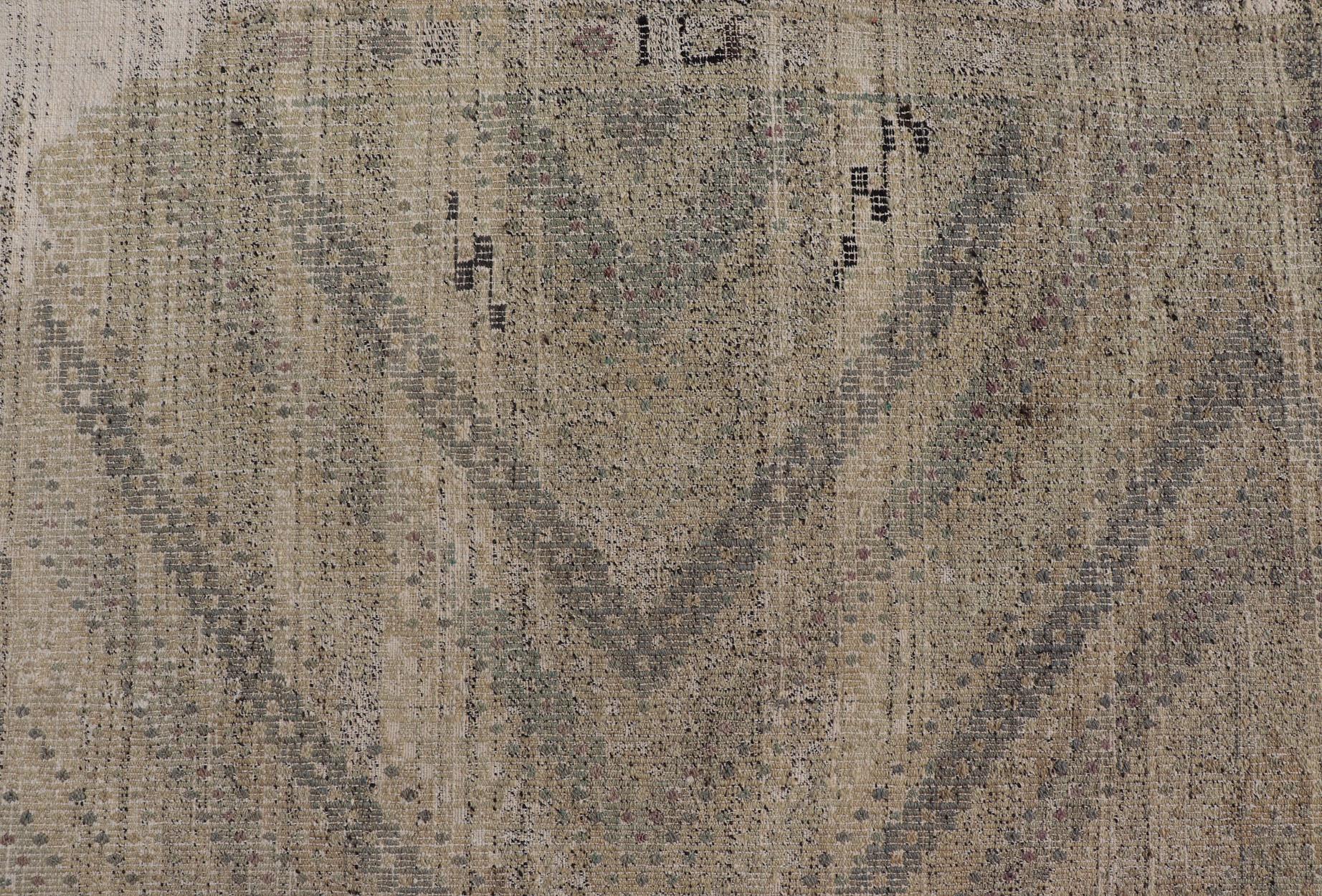 Türkischer bestickter Flachgewebe-Teppich mit neutral getöntem, geometrischem Design, Vintage im Angebot 5