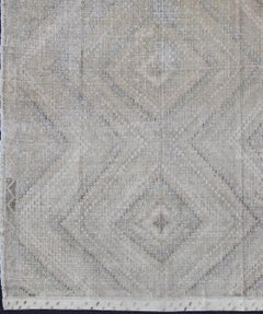Vintage Turkish Embroidered Flat-Weave Rug with Neutral-Toned Geometric Design