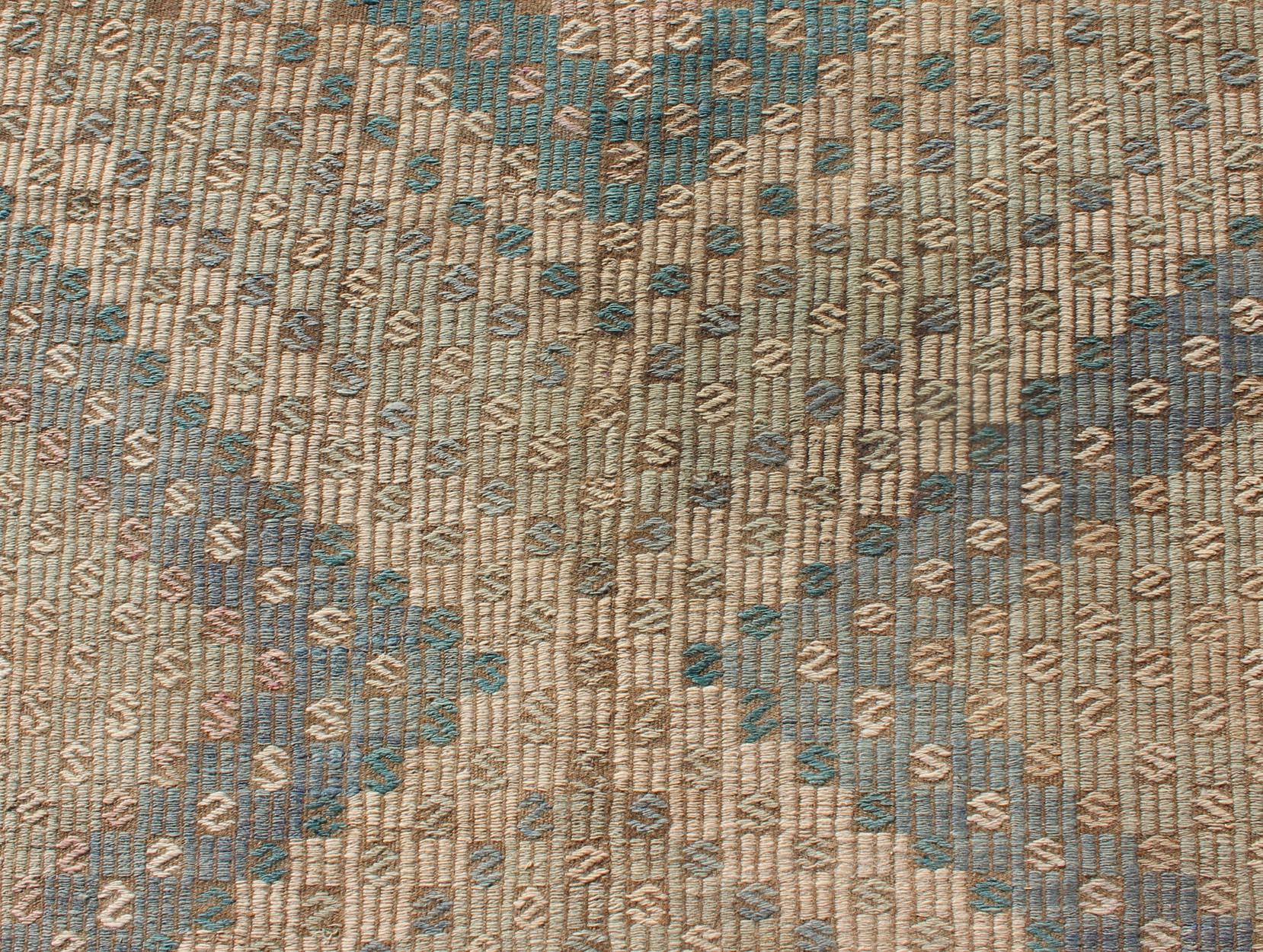 Türkischer bestickter Flachgewebe-Teppich mit neutral getöntem, geometrischem Design, Vintage 2