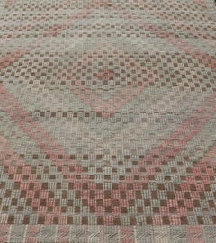 Vintage Turkish Embroidered Flat Weave with Soft Colors in Diamond Design