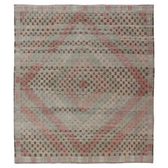 Vintage Turkish Embroidered Flat Weave with Soft Colors in Diamond Design