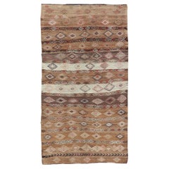 Vintage Turkish Embroidered Flatweave Rug Gallery with Striped Geometric Design
