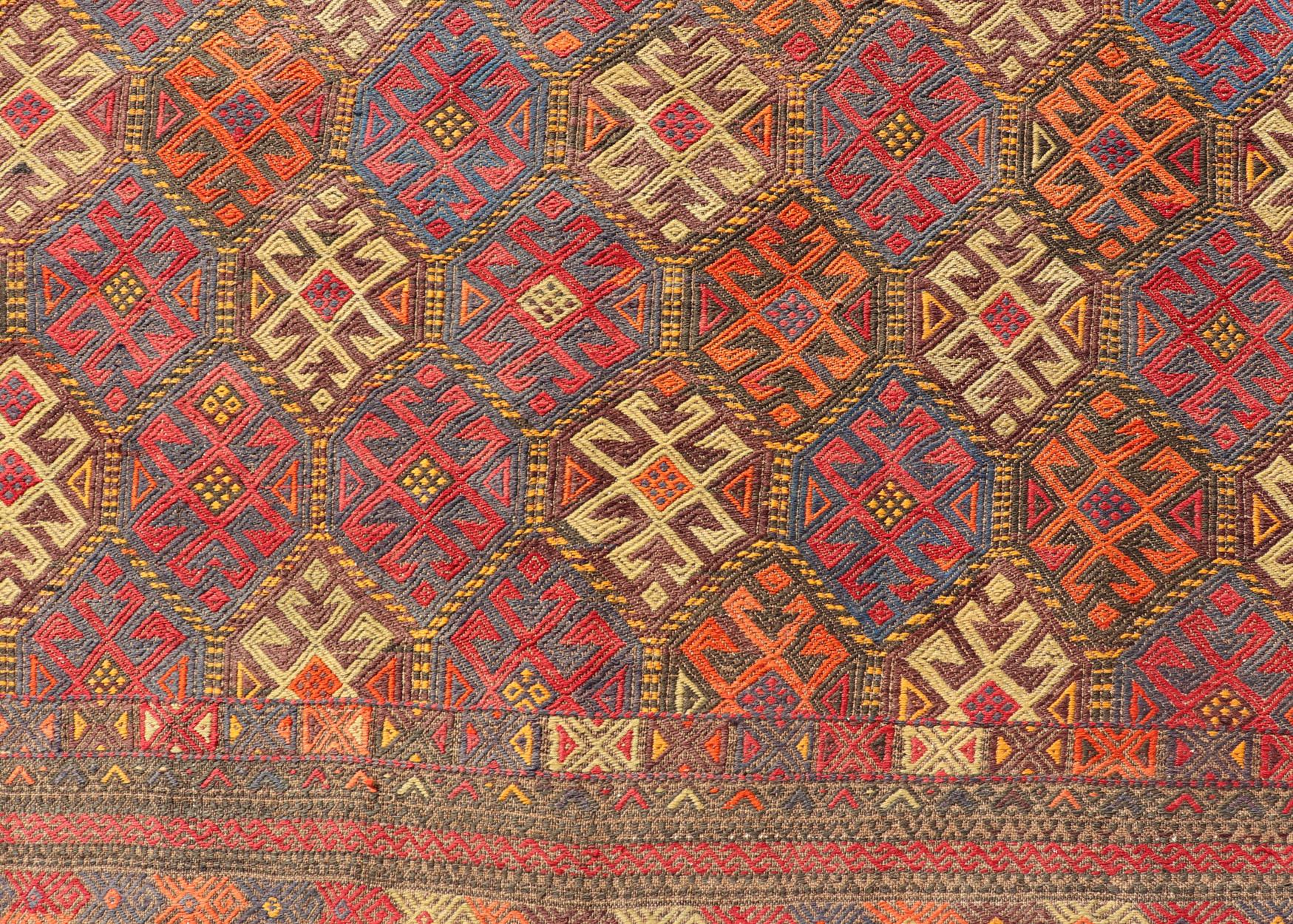 Vintage Turkish Embroidered Gallery Kilim Runner with All-Over Design For Sale 5