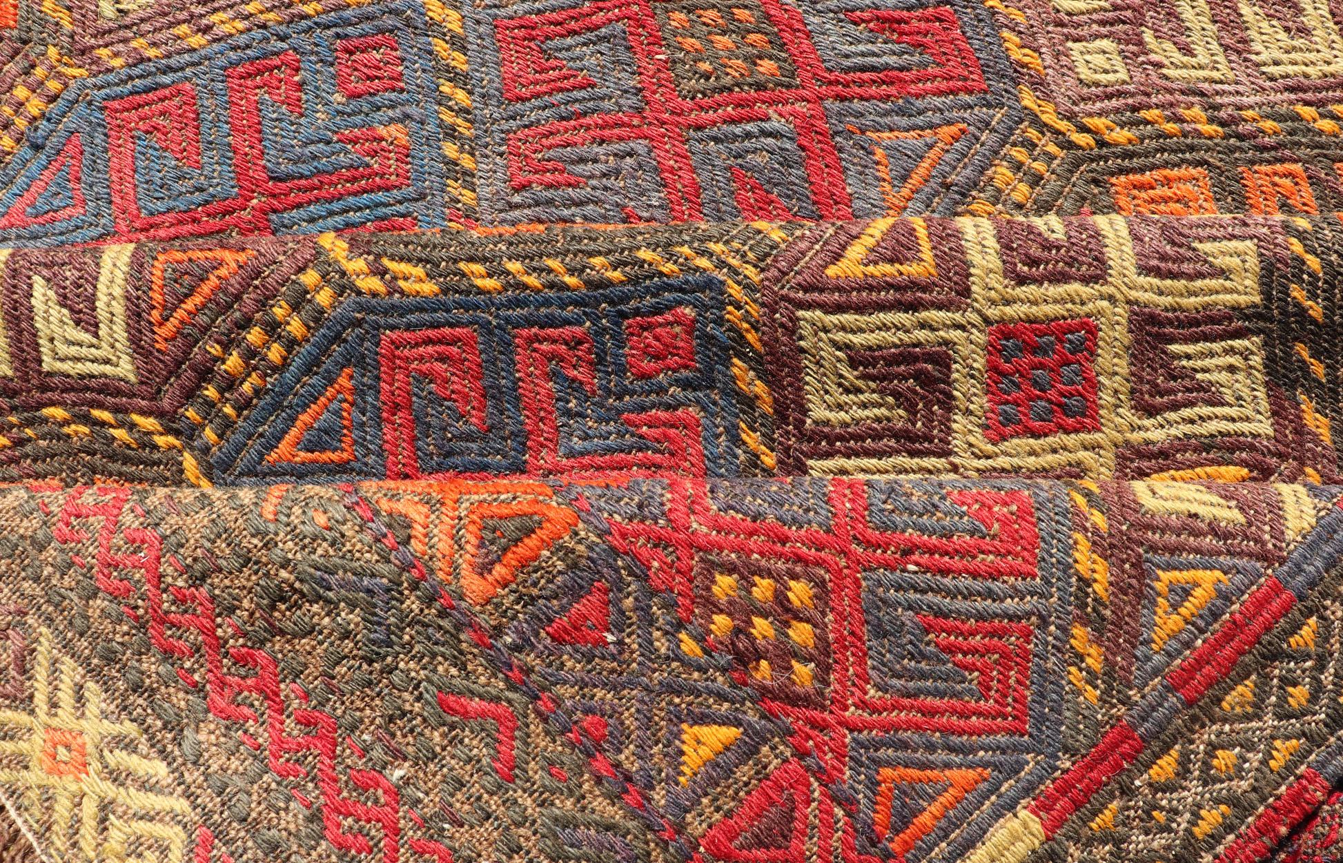 Vintage Turkish Embroidered Gallery Kilim Runner with All-Over Design For Sale 1