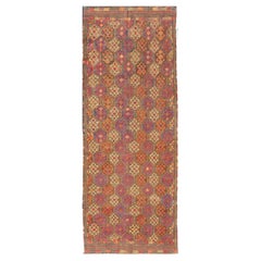 Vintage Turkish Embroidered Gallery Kilim Runner with All-Over Design