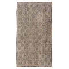 Kilim turc vintage brodé en vert clair, beige et à charnières lavande