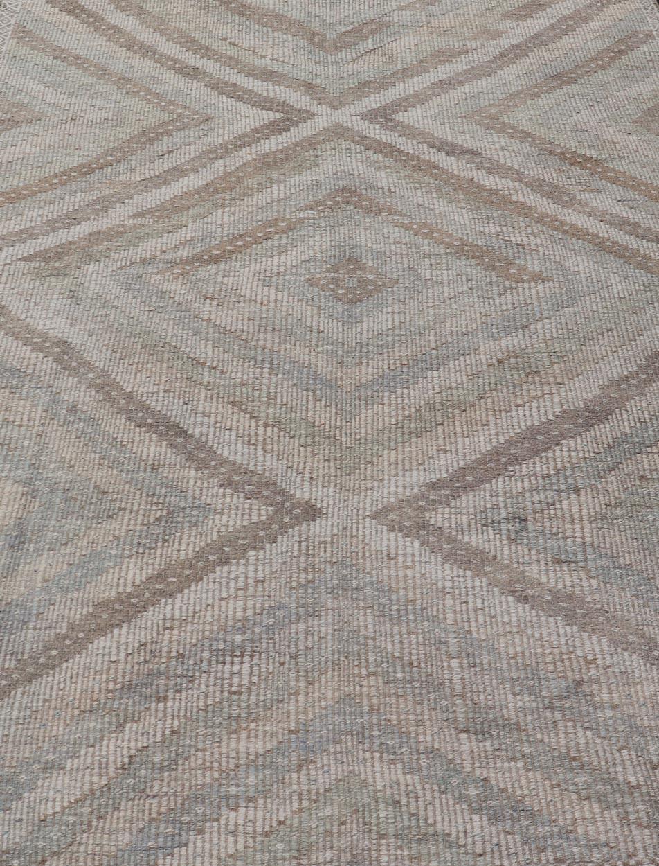 Hand-Woven Vintage Turkish Embroidered Kilim Rug with All-Over Repeating Diamond Design For Sale