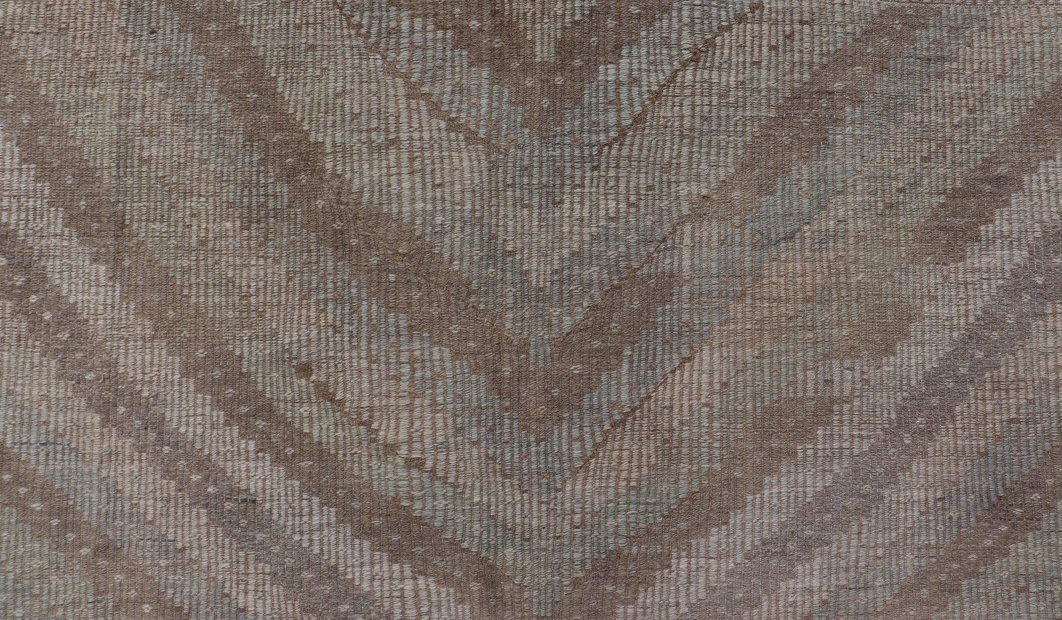 Wool Vintage Turkish Embroidered Kilim Rug with All-Over Repeating Diamond Design For Sale