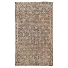 Retro Turkish Embroidered Kilim with All-Over Star Design on A Taupe Ground 