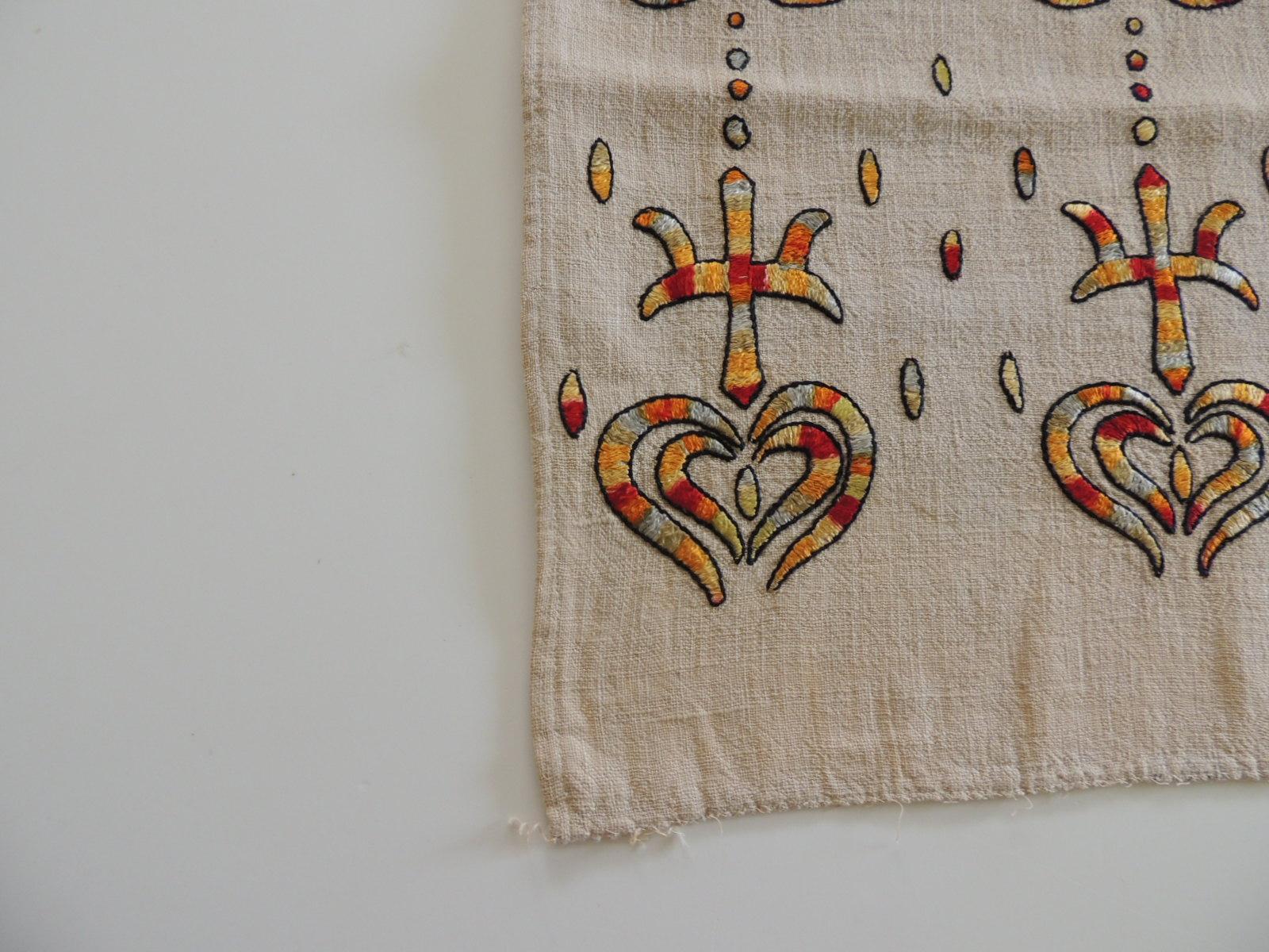 Moorish Vintage Turkish Embroidered Linen and Silk Textile