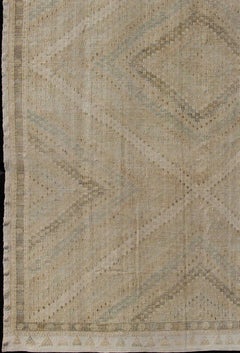 Vintage Turkish Kilim Rug in Faded Taupe, Soft Blue, and Cream With Medallion