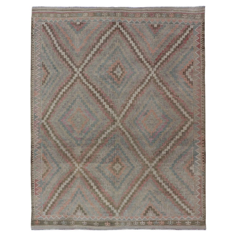 Vintage Turkish Embroidered Rug with Geometric Diamond Design For Sale ...