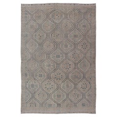 Alfombra Turca Vintage Bordada con Diseño Geométrico de Diamantes en Verde, 6'5 x 10