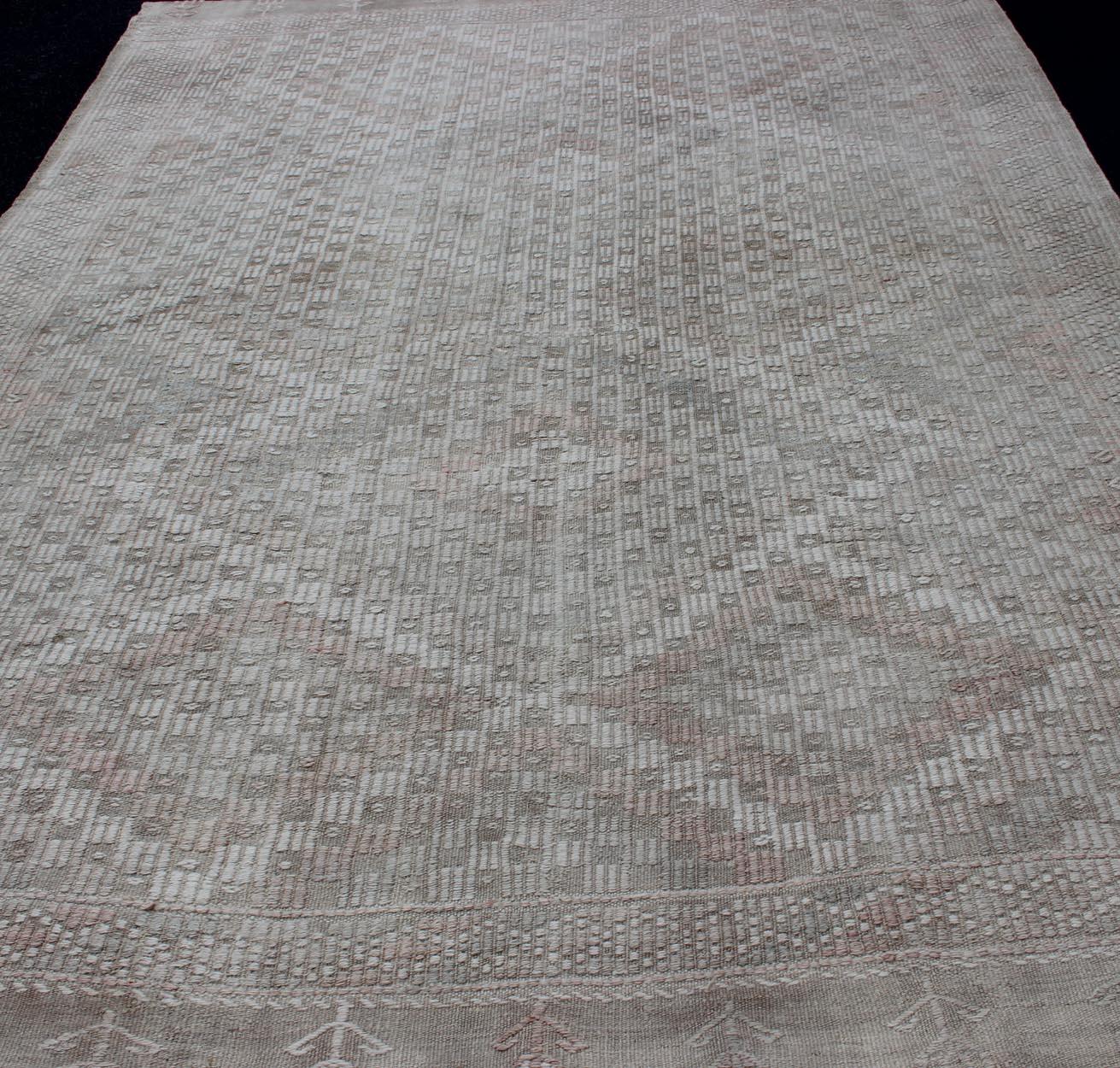 20th Century Vintage Turkish Embroidered Rug with Geometric Diamond Design in Neutral Tones For Sale