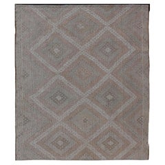 Retro Turkish Embroidered Rug with Geometric Diamond Design with Soft Colors