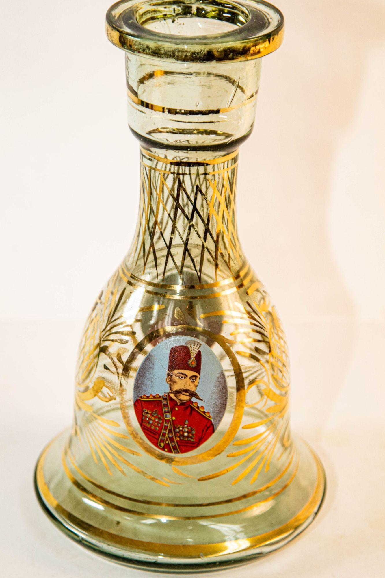 Vintage Turkish Enameled Bohemian Glass Hookah Base Vase For Sale 1