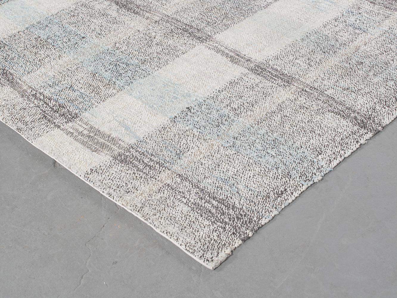 Hand-Woven Vintage Turkish Pelas Flatweave Rug in Grey, Green with Brown Accents For Sale