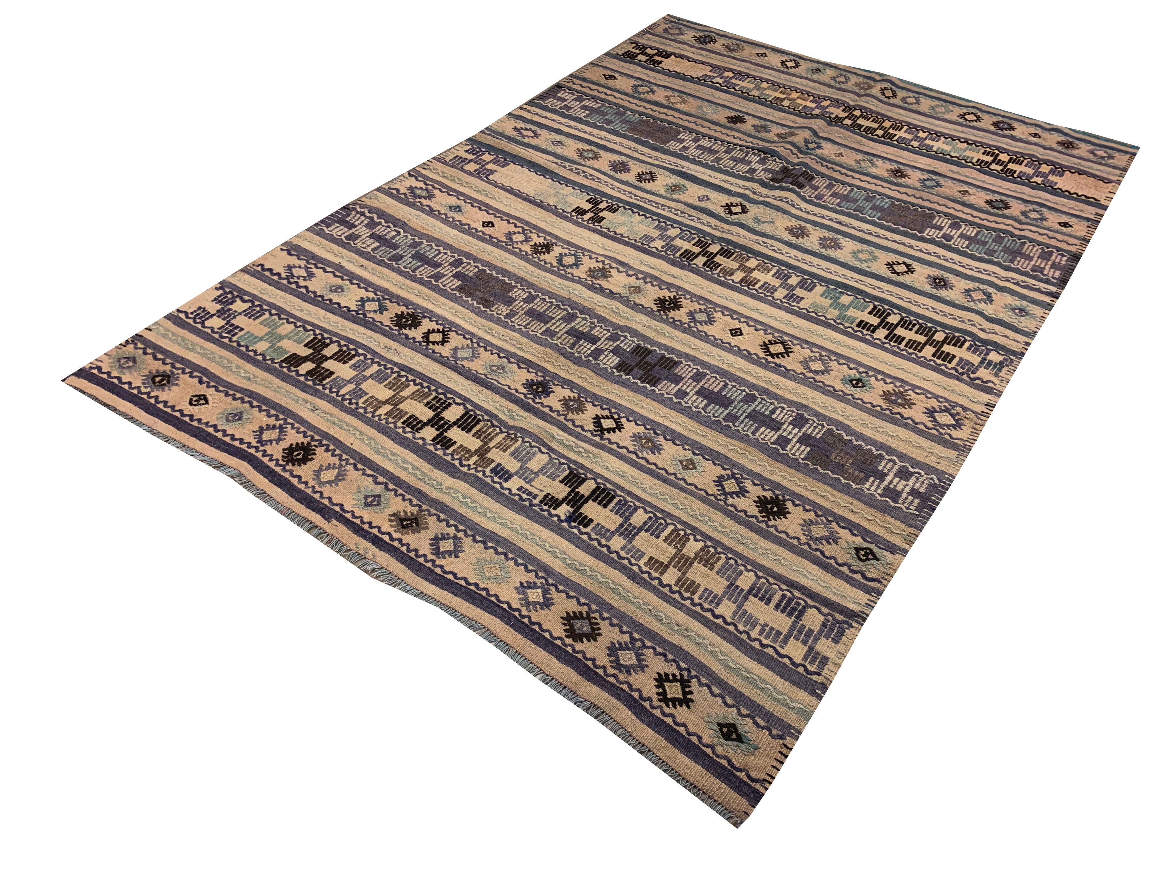 Türkischer Flachgeweber Jajim Kelim-Teppich im Vintage-Stil  5'1 x 7'8 im Angebot 1