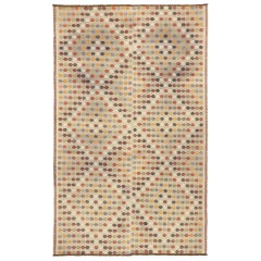 Tapis Kilim turc vintage à tissage plat avec style bohème moderne du sud-ouest