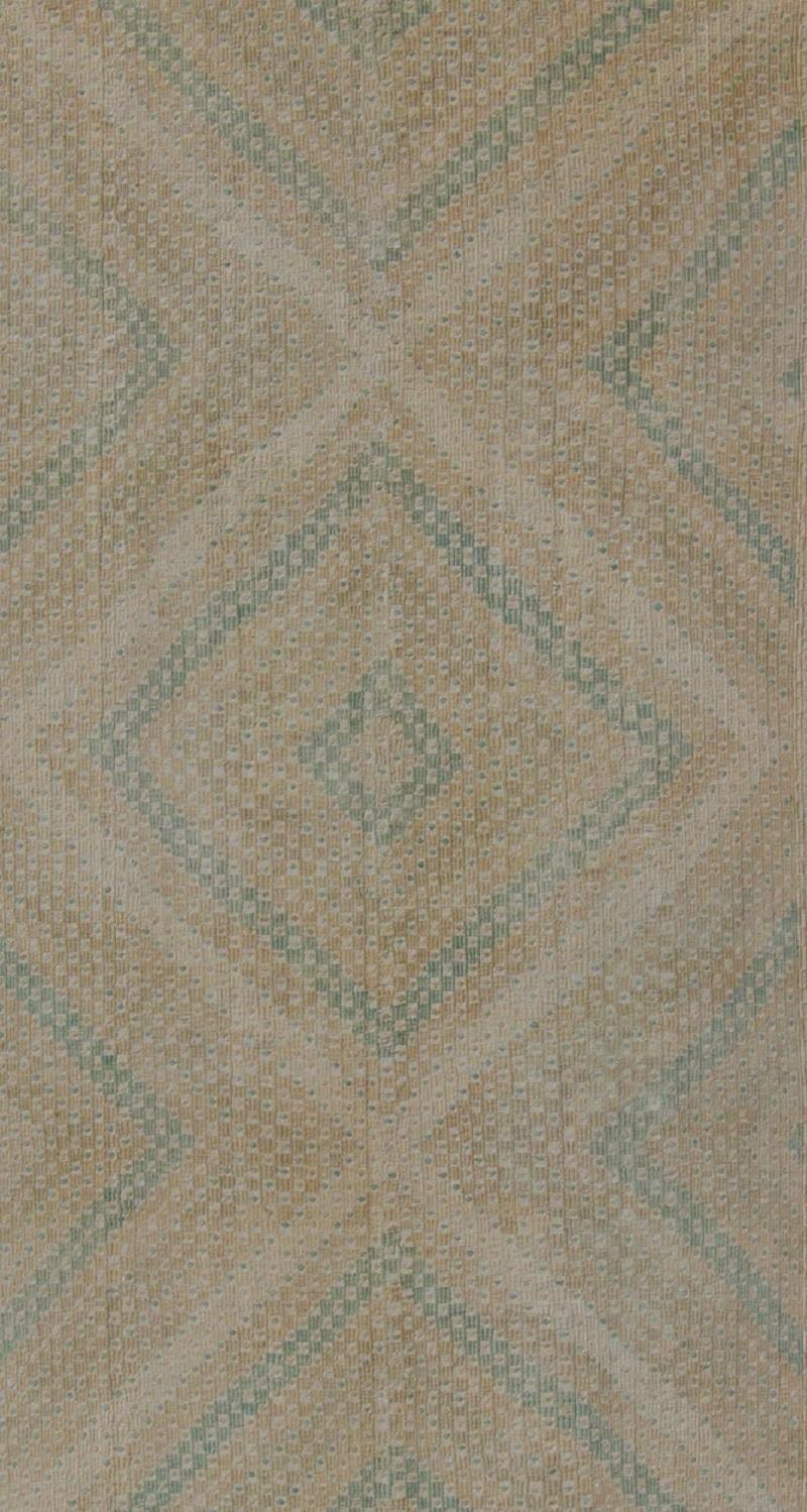 Hand-Knotted Vintage Turkish Flat-Weave Kilim with Diamond Geometric Design in Taupe, Tan For Sale