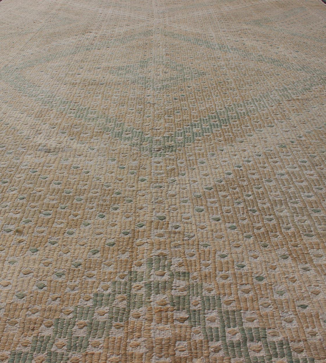 Wool Vintage Turkish Flat-Weave Kilim with Diamond Geometric Design in Taupe, Tan For Sale