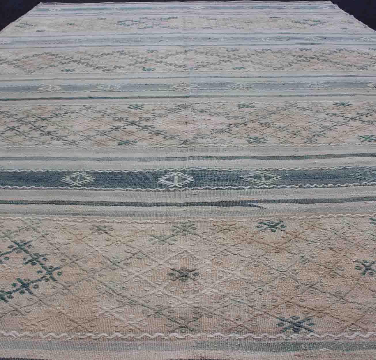 Vintage Turkish Flat-Weave Kilim with Embroideries in Diamonds and Stripes 2