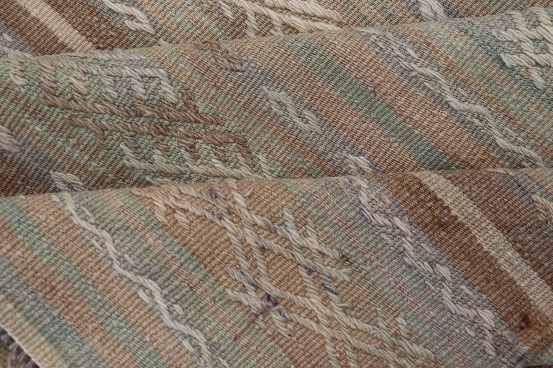 Vintage Turkish Flat-Weave Kilim with Embroideries in Muted Tones and Stripes 4