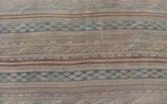 Vintage Turkish Flat-Weave Kilim with Embroideries in Muted Tones and Stripes
