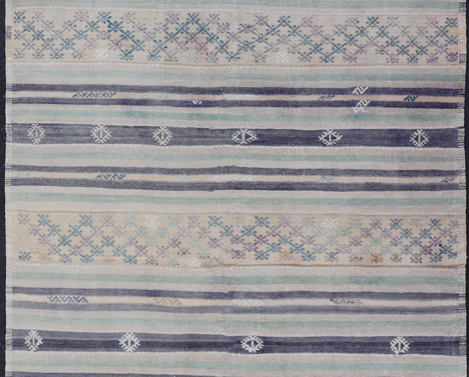 Vintage Turkish Flat-Weave L. Green, Taupe, butter, Lavender & Ink Blue For Sale 1