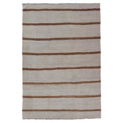 Kilim turco vintage a trama piatta dai colori tenui in avorio, marrone e marrone chiaro
