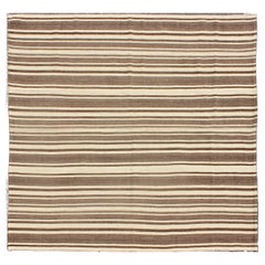 Retro Turkish Flat-Weave Muted Colored Kilim in Taupe, Brown and Cream