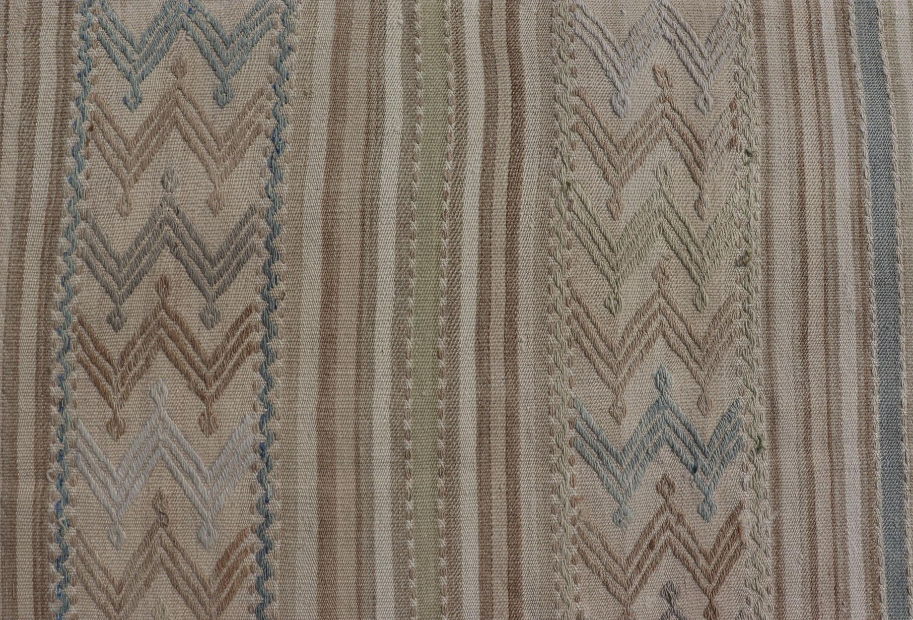 Vintage Turkish Flat-Weave Muted Colored Kilim in Taupe, Brown and Light Blue For Sale 4
