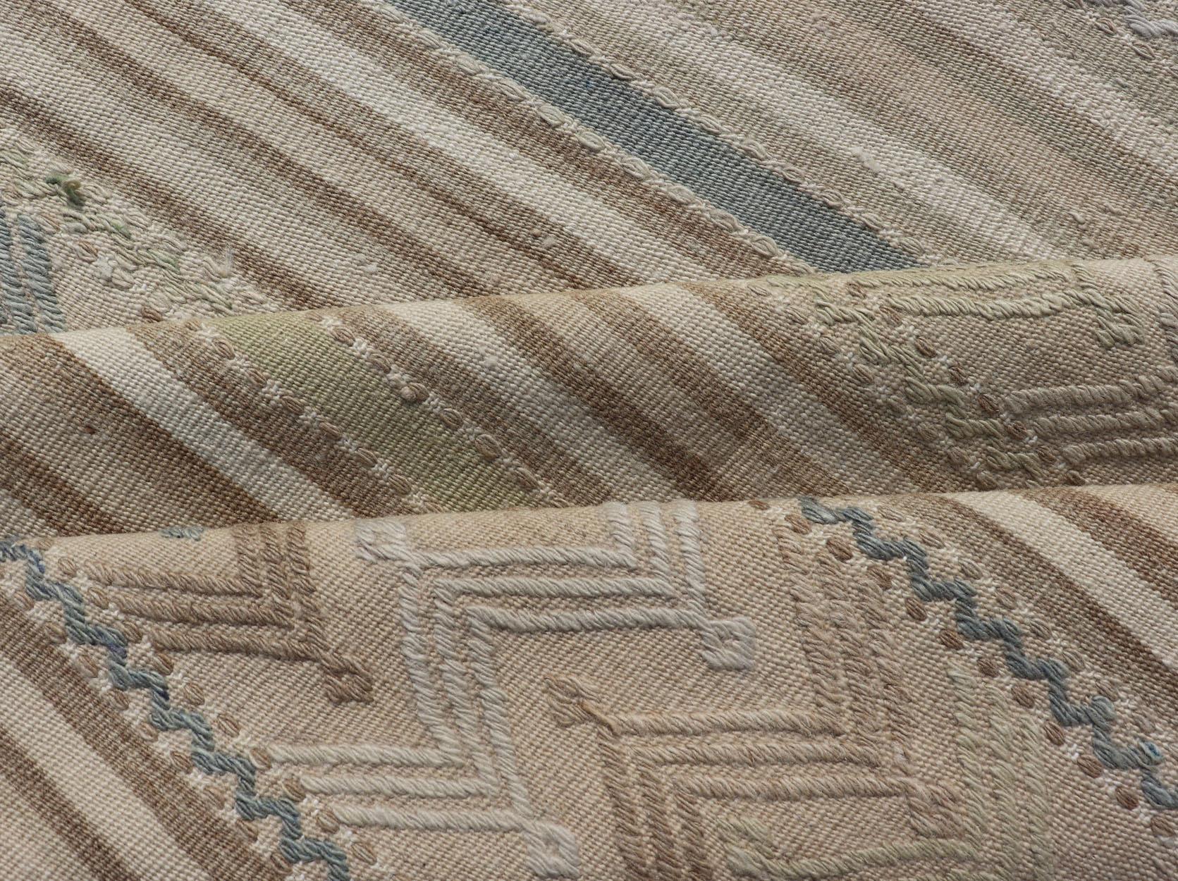 Vintage Turkish Flat-Weave Muted Colored Kilim in Taupe, Brown and Light Blue For Sale 5