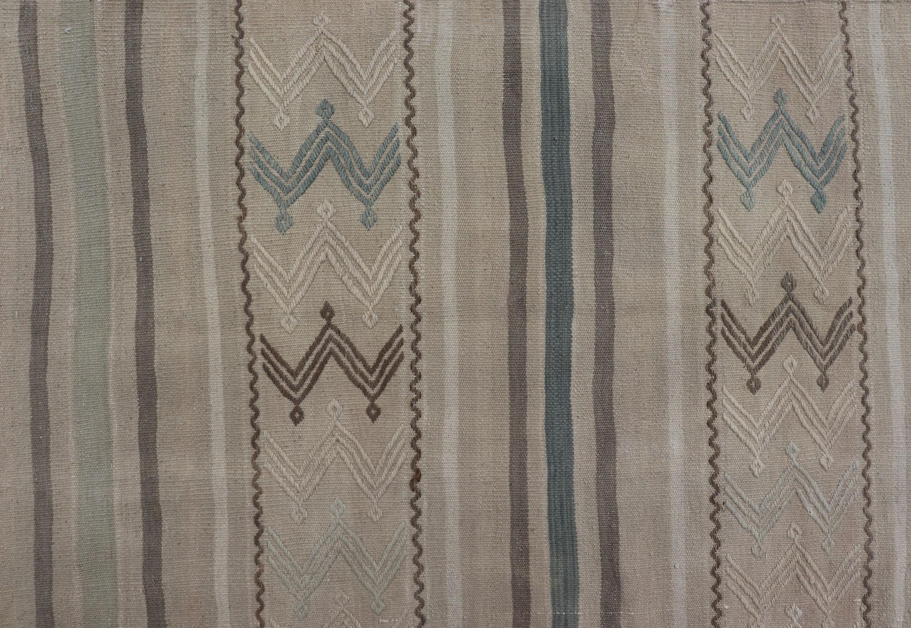 Vintage Turkish Flat-Weave Muted Colored Kilim in Taupe, Brown and Light Blue In Good Condition For Sale In Atlanta, GA