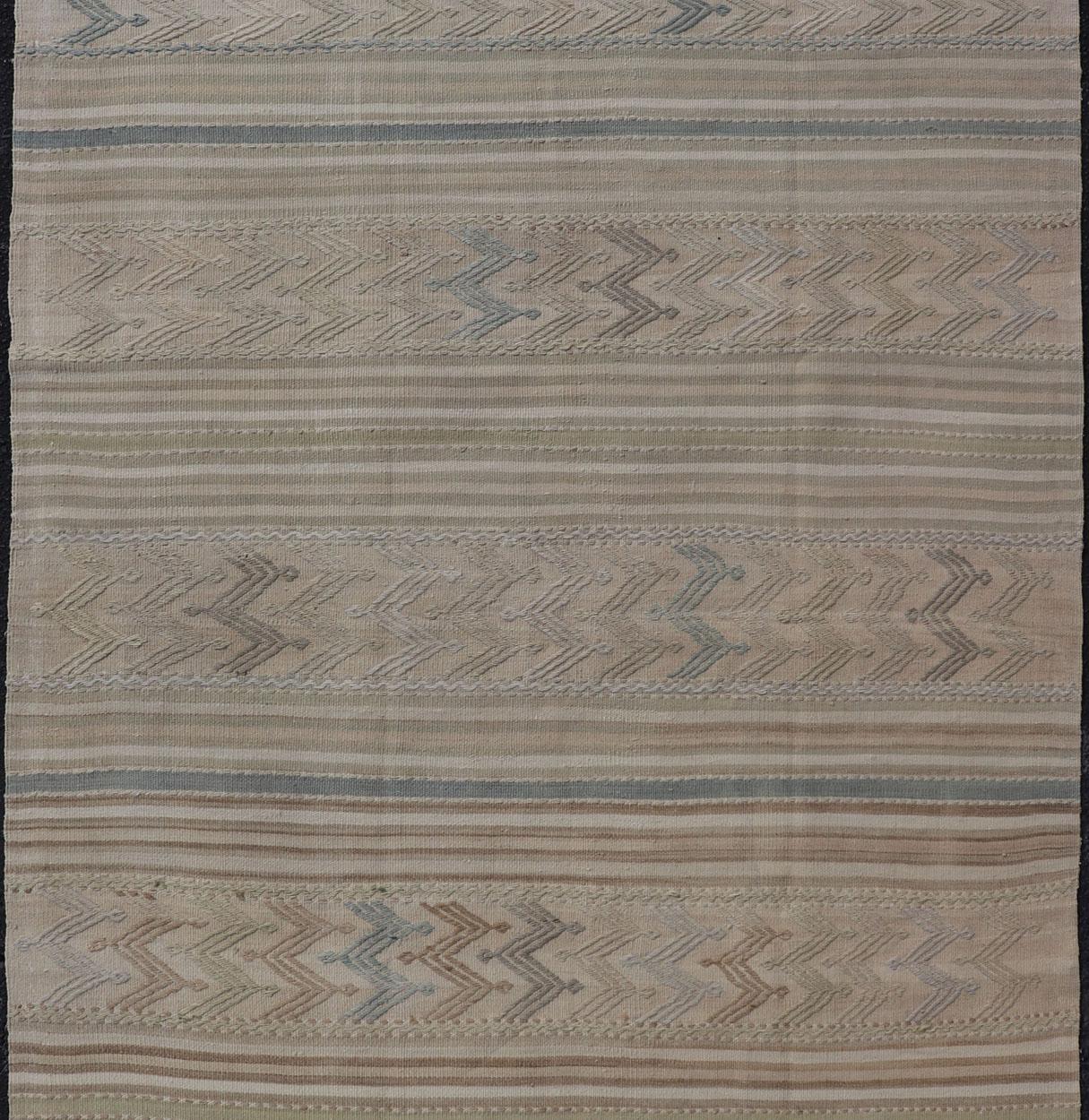 Vintage Turkish Flat-Weave Muted Colored Kilim in Taupe, Brown and Light Blue In Good Condition For Sale In Atlanta, GA
