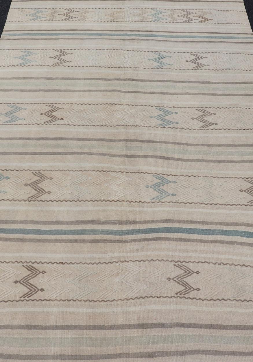 20th Century Vintage Turkish Flat-Weave Muted Colored Kilim in Taupe, Brown and Light Blue For Sale
