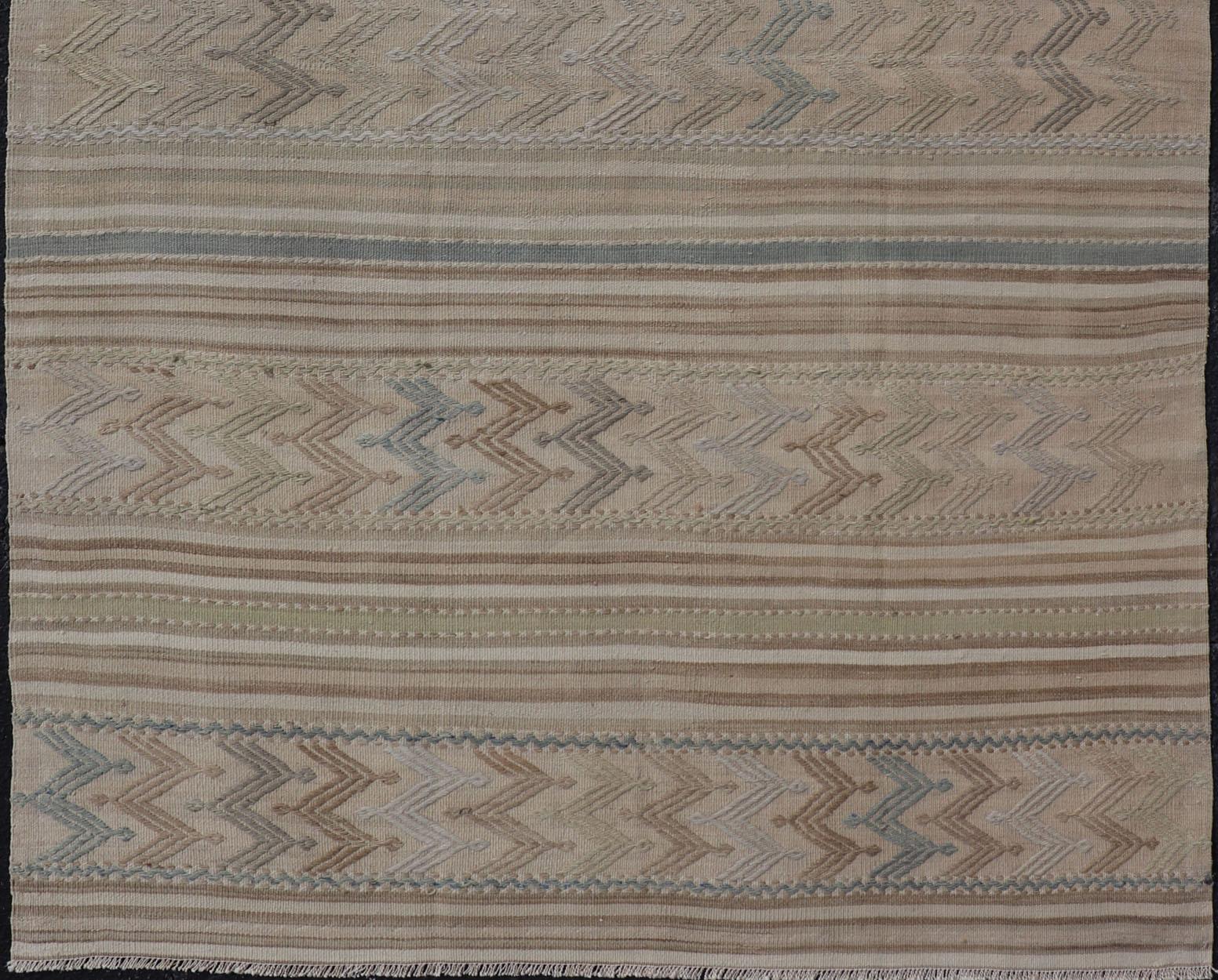 20th Century Vintage Turkish Flat-Weave Muted Colored Kilim in Taupe, Brown and Light Blue For Sale