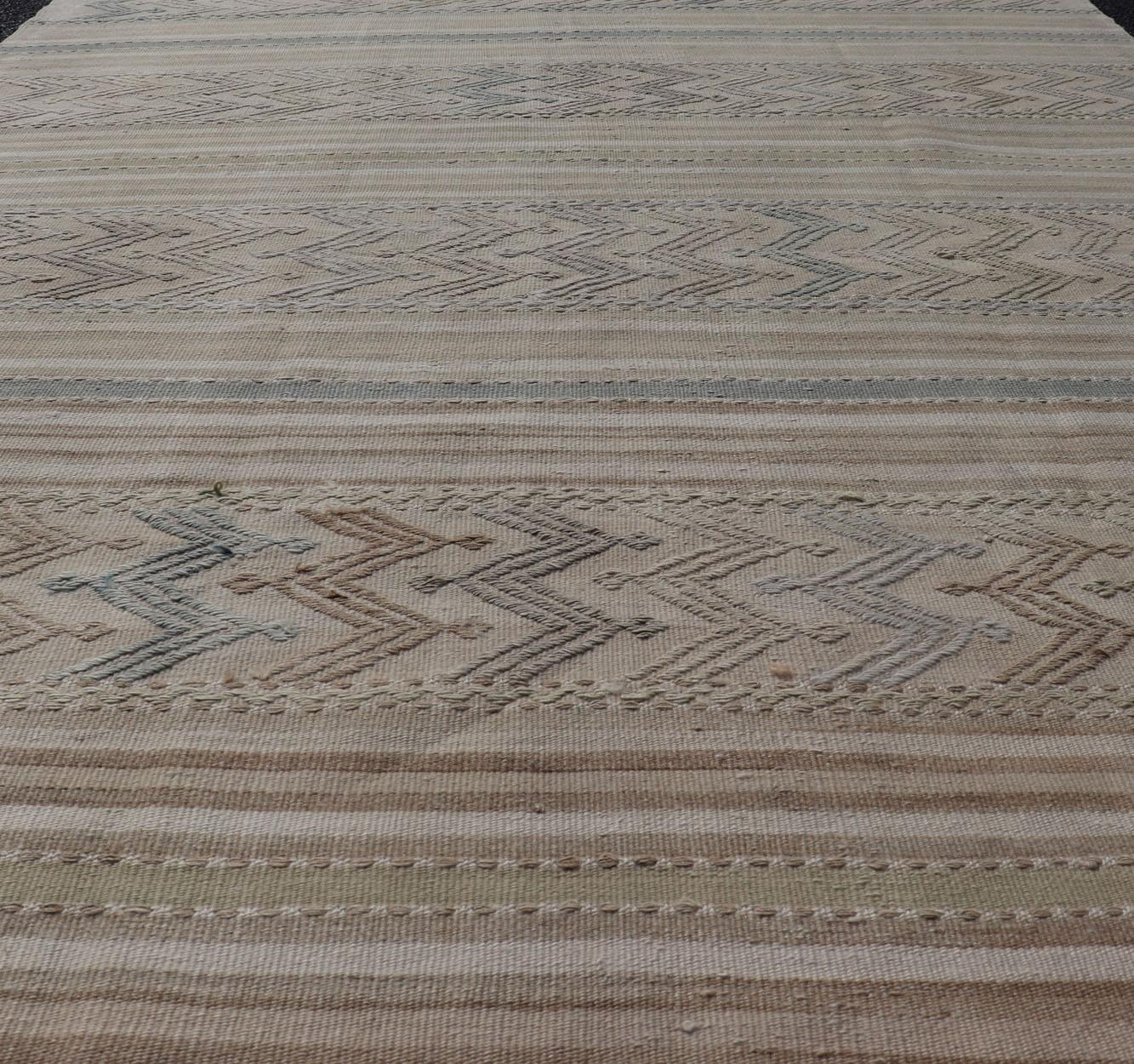 Vintage Turkish Flat-Weave Muted Colored Kilim in Taupe, Brown and Light Blue For Sale 1