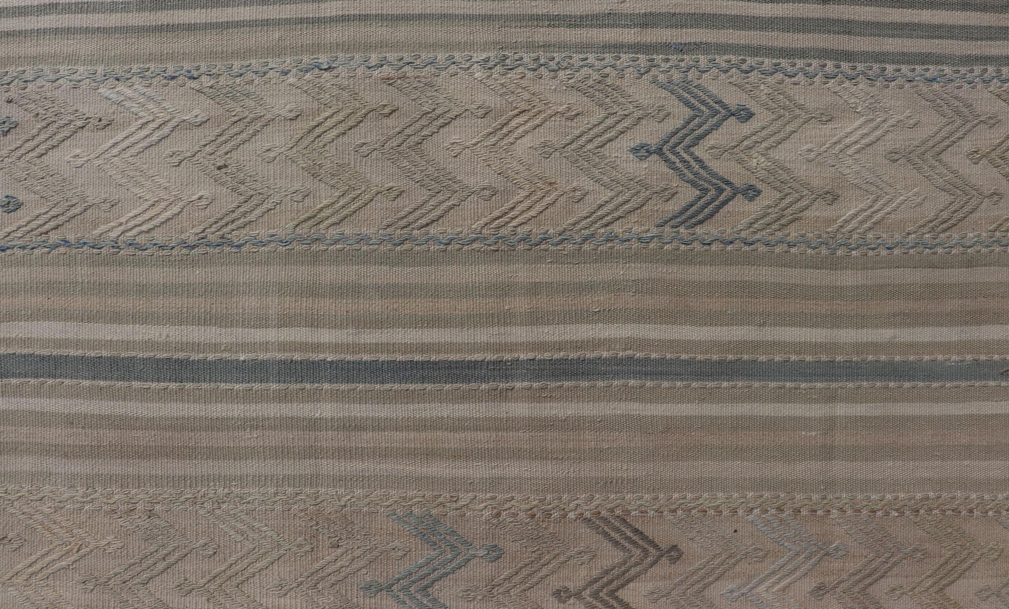 Vintage Turkish Flat-Weave Muted Colored Kilim in Taupe, Brown and Light Blue For Sale 3