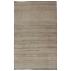 Vintage Turkish Flat-Weave Muted Colored Kilim in Taupe, Brown and Light Blue