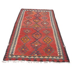 Vintage Turkish Flat Weave Oushak Bohemian Kilim Wool Area Rug Runner 5 x 8.5'